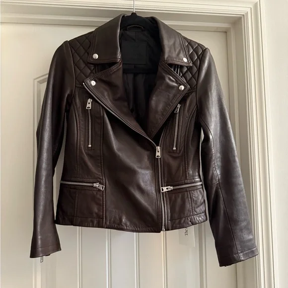 All Saints Dark Brown / Oxblood Leather Jacket - Picture 5 of 16